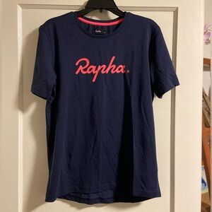RAPHA Men’s Cotton Big Logo T Shirt Size L Large Cycling Navy Blue